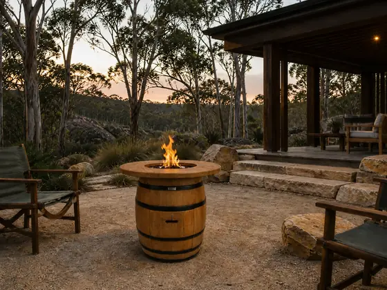 Amani Round Barrel-Shaped Gas Fire Pit Table