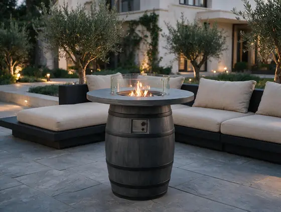 Mora Round Barrel-Shaped Gas Fire Pit Table